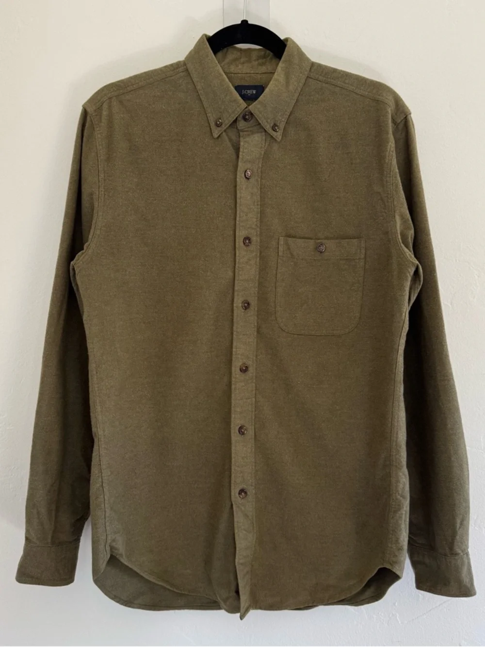 J. Crew Factory Long Sleeve Elbow Patch Cotton Button Down Shirt Green Brown